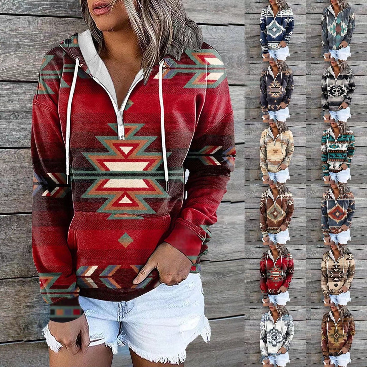 Women's New Ethnic Tribe Hooded Sweater Coat