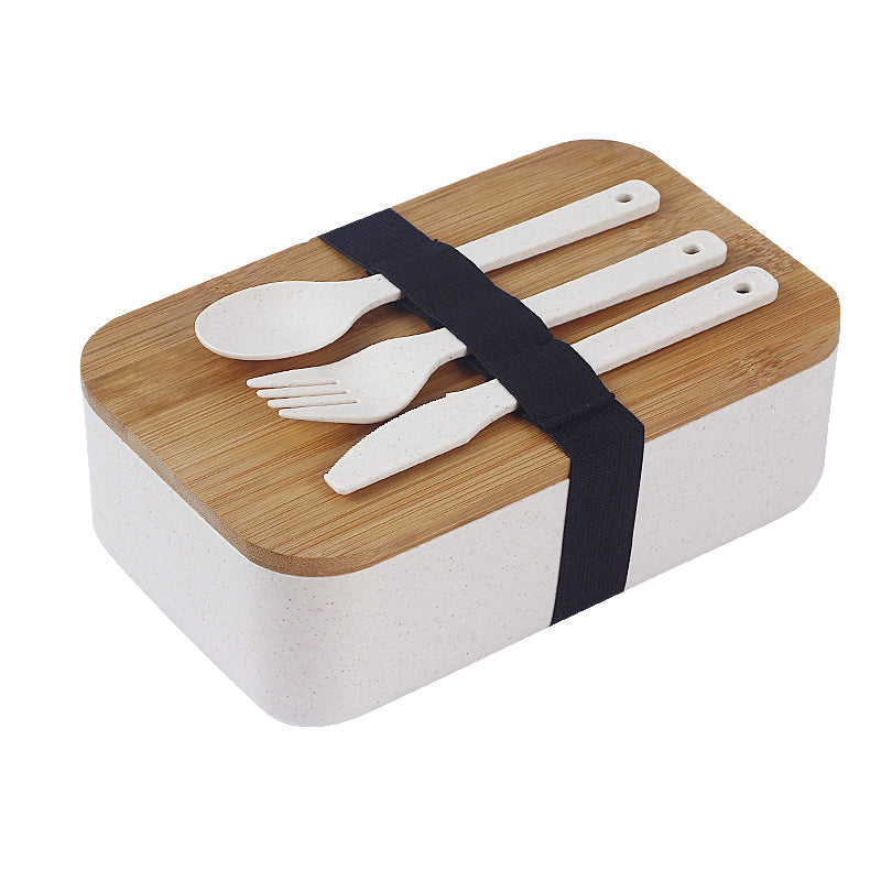 Japanese style simple bamboo lid double-layer sealed portable lunch box bento box with tableware