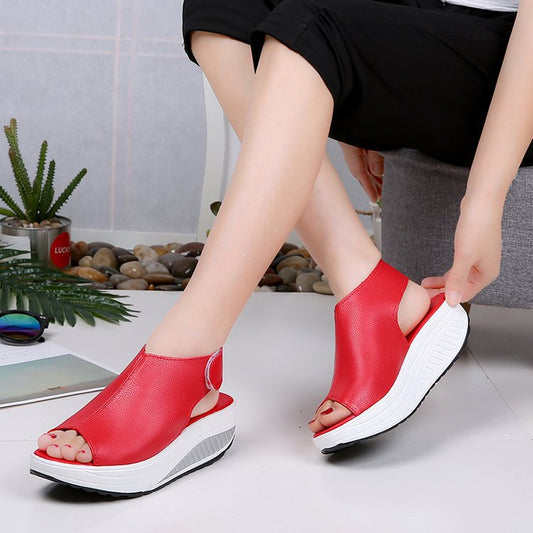 Summer rocking shoes solid color thick-sole women's shoes fish mouth magic sticker cool
