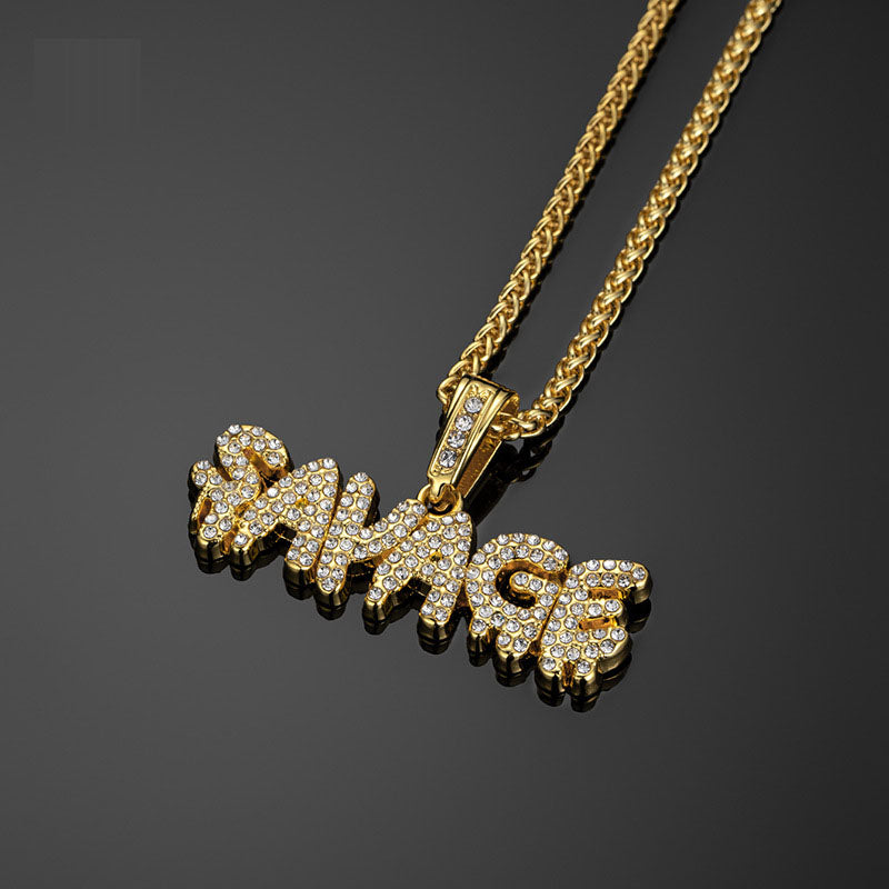 European and American hip-hop Long Necklace savage letter Pendant Fashion card accessories