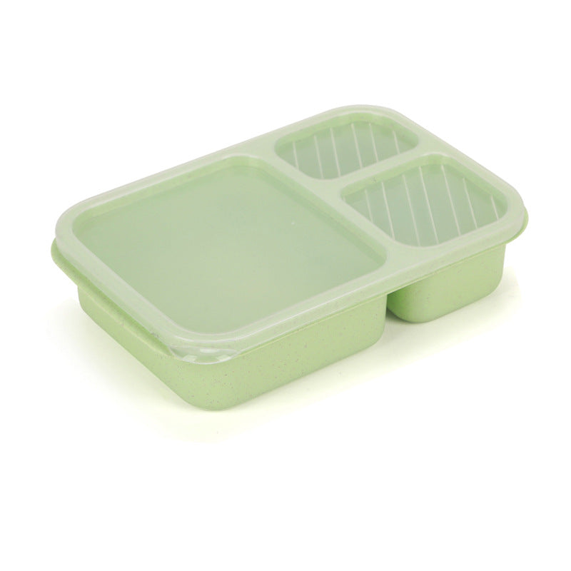 Microwaveable rectangular wheat straw compartment lunch box fresh-keeping lunch box