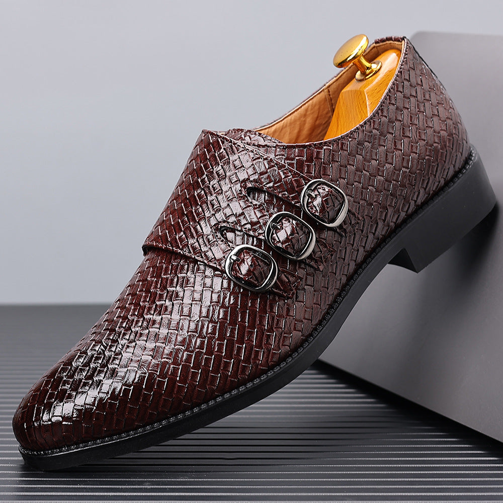 Men's three button buckle Mengke shoe cover, men's shoes, polished British style leather shoes, men's shoes