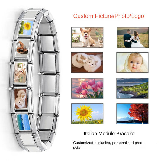 DIY Personalized Photo Picture Frame Making Titanium Steel Watch Band Chain Fashion Splicing Modular Bracelet
