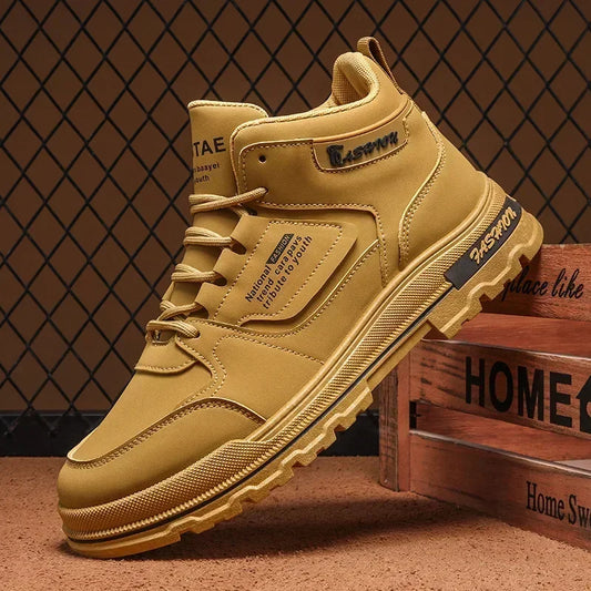 New High Top Leather Versatile Men's Shoes Outdoor Wear resistant Fashion Sports Running Work Boots