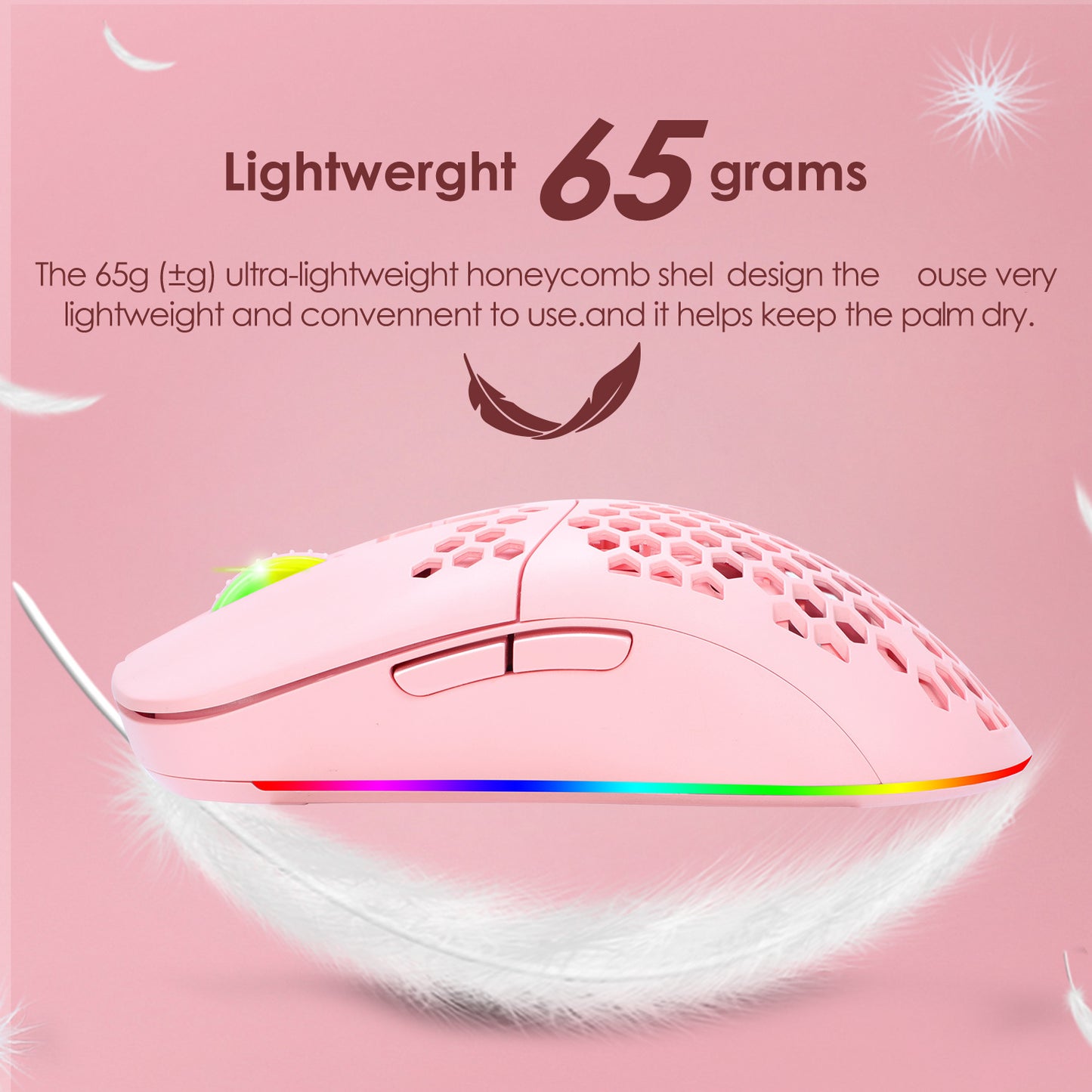 Charging hole the third mock examination Bluetooth wireless mouse lightweight mute cellular RGB light-emitting pink mouse