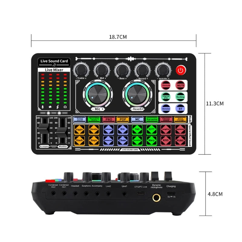 F999  Mixer Podcast Sound Board Live Sound Card for Live Recording Home KTV