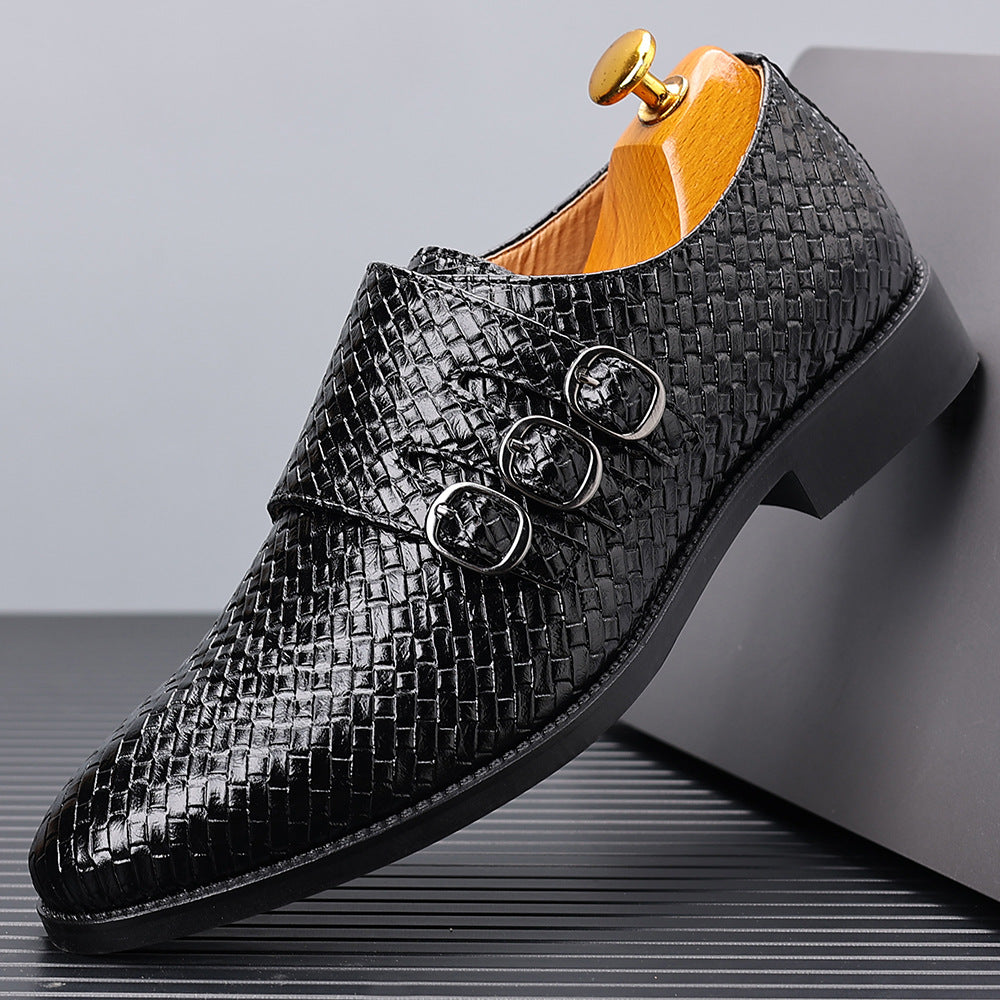 Men's three button buckle Mengke shoe cover, men's shoes, polished British style leather shoes, men's shoes