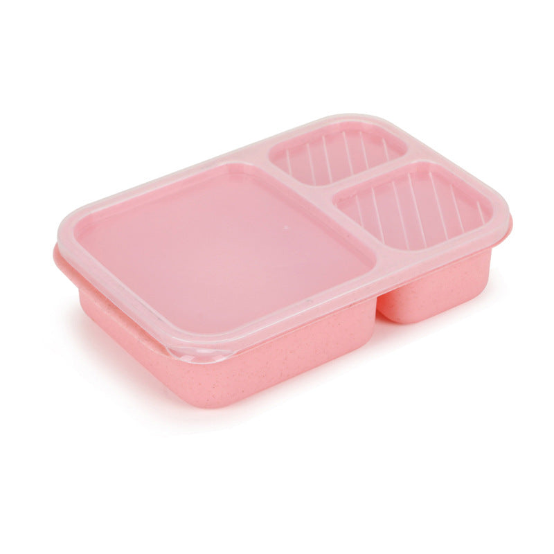 Microwaveable rectangular wheat straw compartment lunch box fresh-keeping lunch box