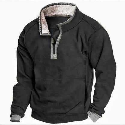 Men's Casual Hoodie with Stand Collar and Zipper Closure Fleece Lined Sweatshirt for Autumn and Winter