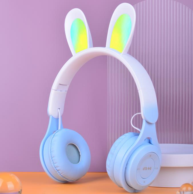 M6R Rabbit Ear Luminous Bluetooth Headset Gradient LED Online Class Children Headworn Wireless Headset