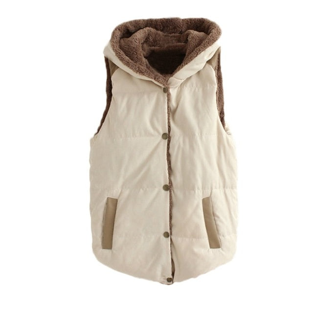 Vest Women Hooded Waistcoat Women Winter Casual Thick Button Vest Female Jacket Coat Chalecos Para Mujer