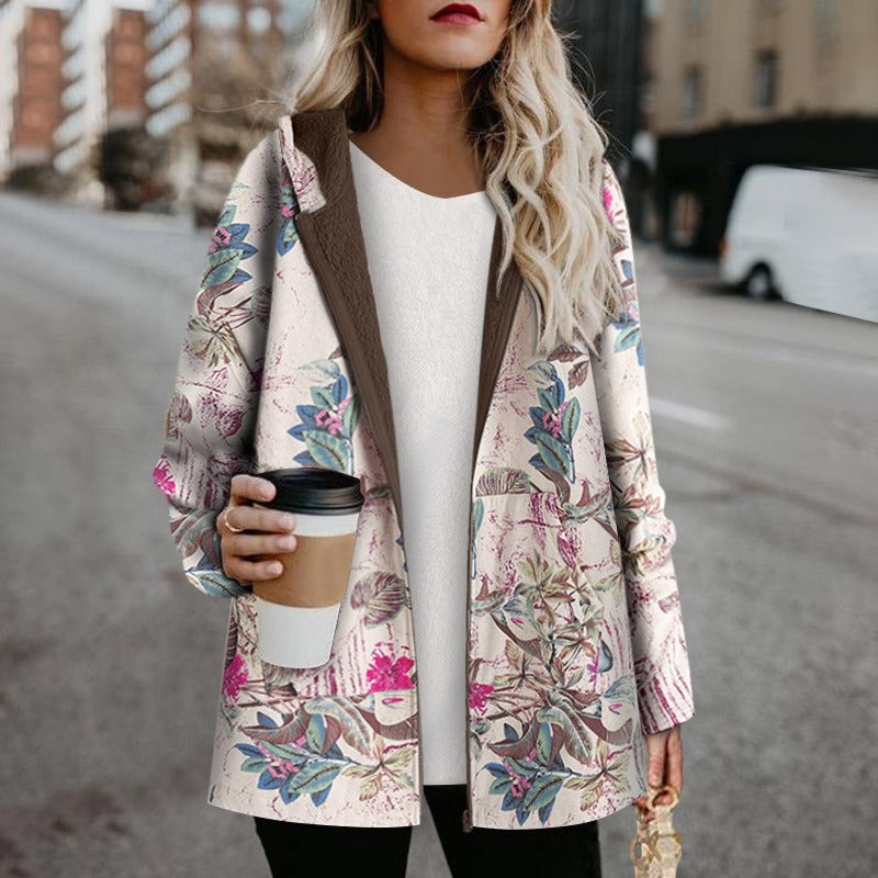 Traf Coat Jacket For Women's Clothing Windbreaker Clothes Winter New Women's Printed Hooded Long Sleeve Vintage Coat