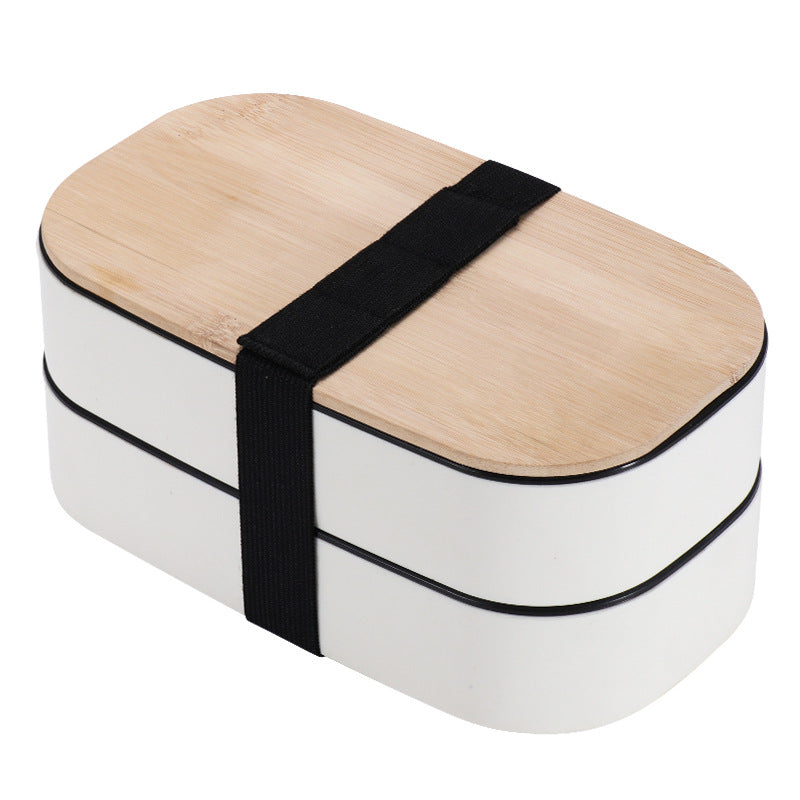 Japanese style simple bamboo lid double-layer sealed portable lunch box bento box with tableware