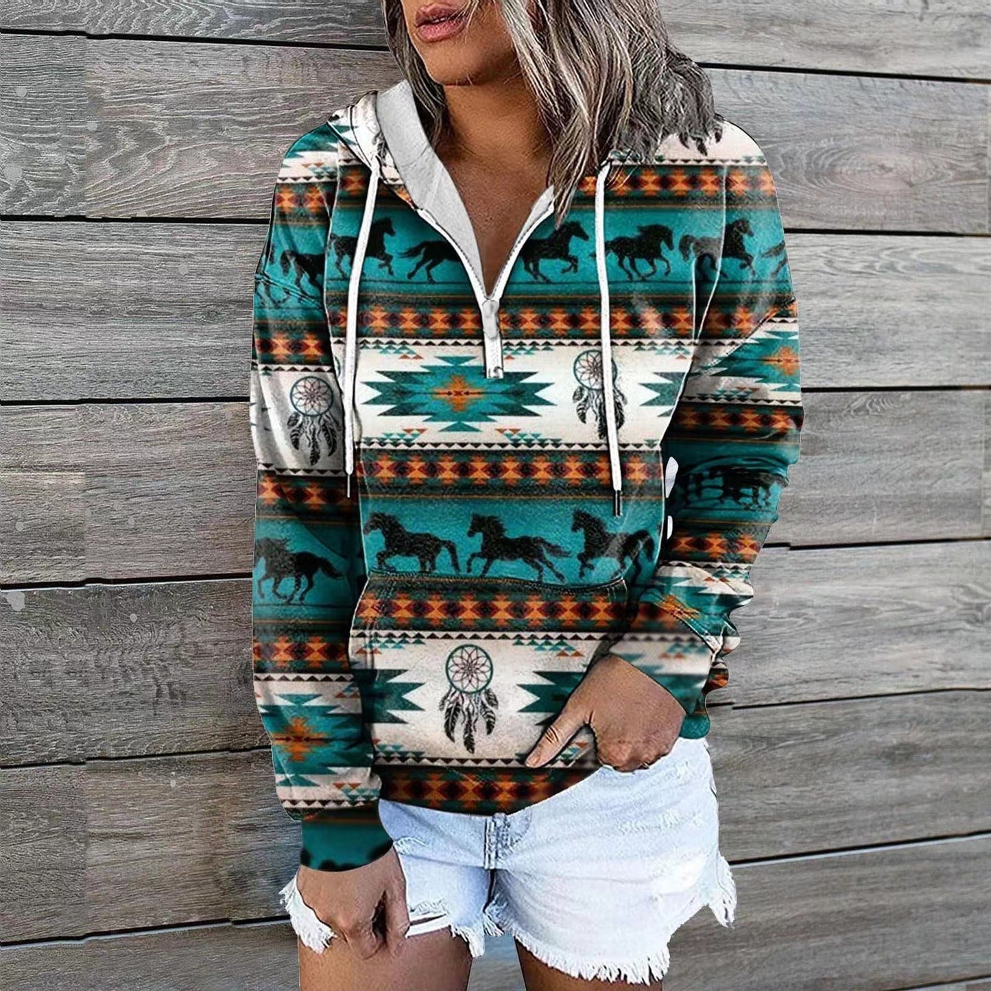 Women's New Ethnic Tribe Hooded Sweater Coat