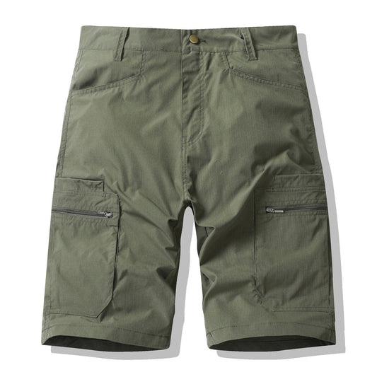 Men's Work Shorts with Multiple Pockets, Casual 5-Inch Mid-Length Pants, Military Green, Thin and Fashionable, Style