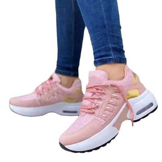 Women's flying woven slope heel round toe lace up mesh breathable women's shoes