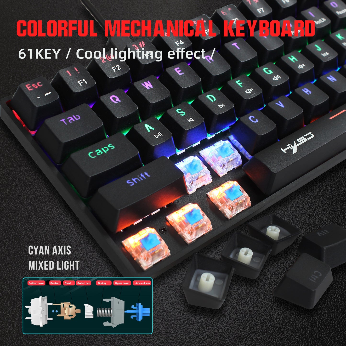 Mechanical 61 keyboard wired blue axis office keyboard gaming gaming illuminated RGB mechanical keyboard