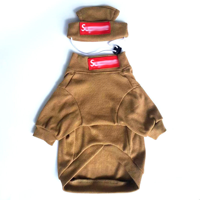 Pet Clothing Trendy Brand Street Dog Clothes Fighting Teddy Schnauzer Bottom Coat Hat Set