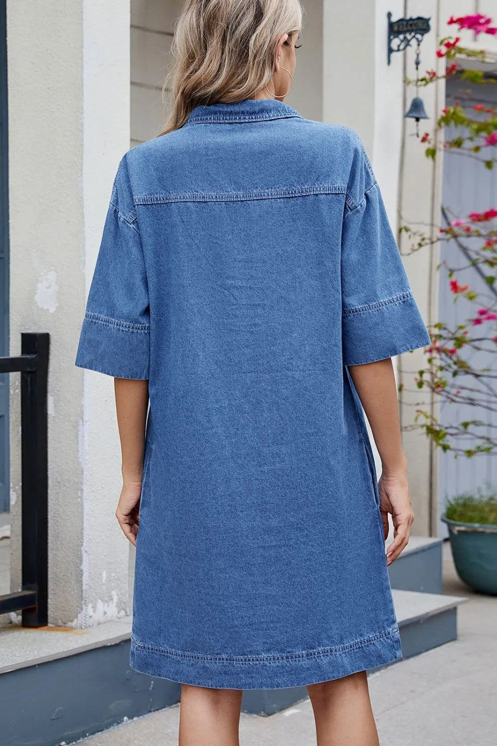 Collar Half Sleeve Denim Dress