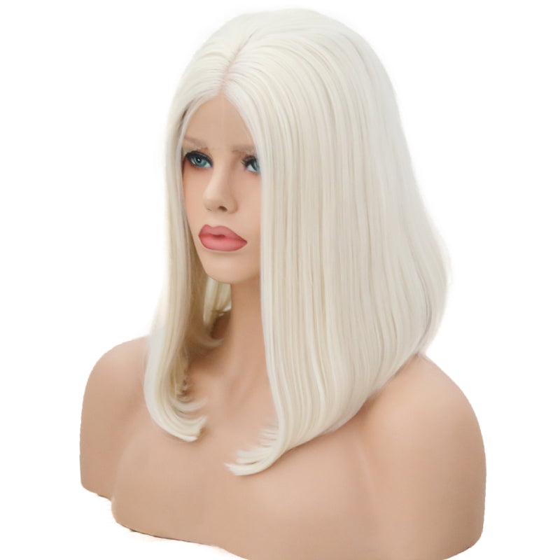 New Ladies 60# Front Lace Bobo Short Curly Lanting Pure White Hair Tail Slightly Curly Wig Headgear