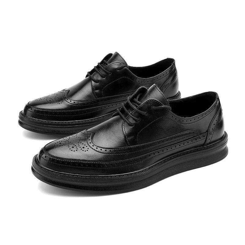 Brogue Men's Shoes British Style Breathable Retro Leather Business Thick Sole White Casual Shoes