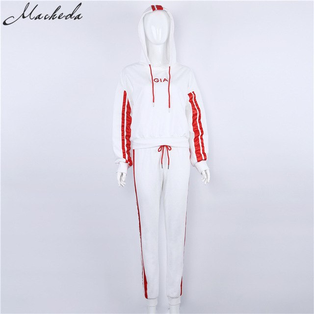 Nibbe spring Autumn fashion women Sportswear 2 piece set women White Red Active Wear Casual Sweat Pants Hooded Sweatshirt Hoodie