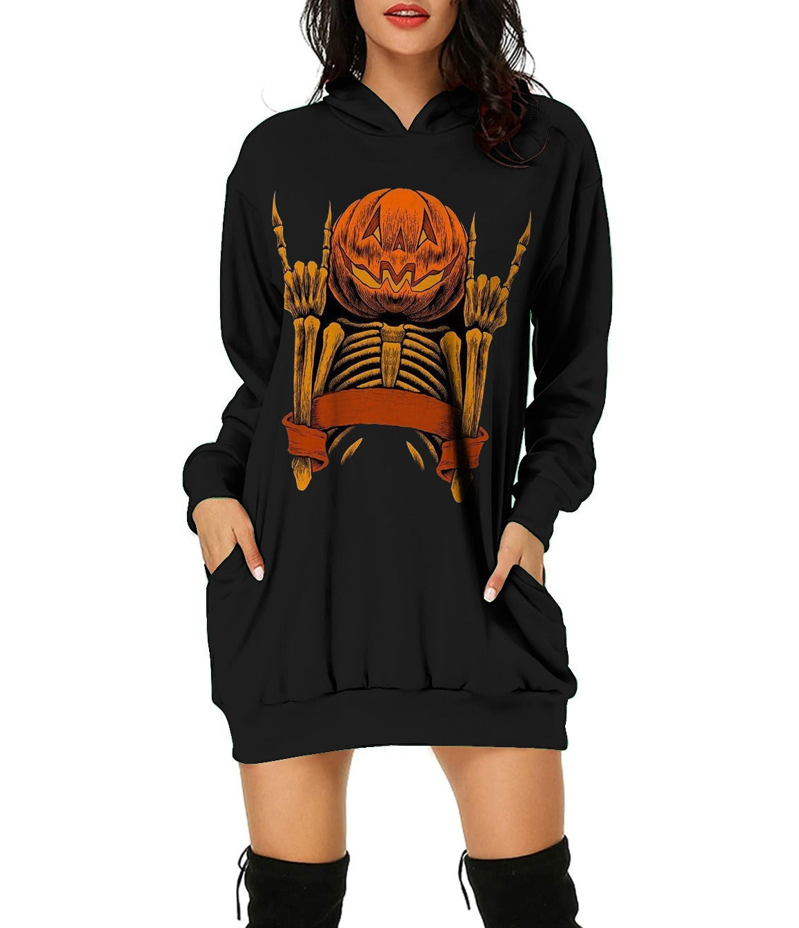 New Autumn and Winter Sweater Halloween 3D Print Loose Top Long Sleeve Hooded Pullover Sweater