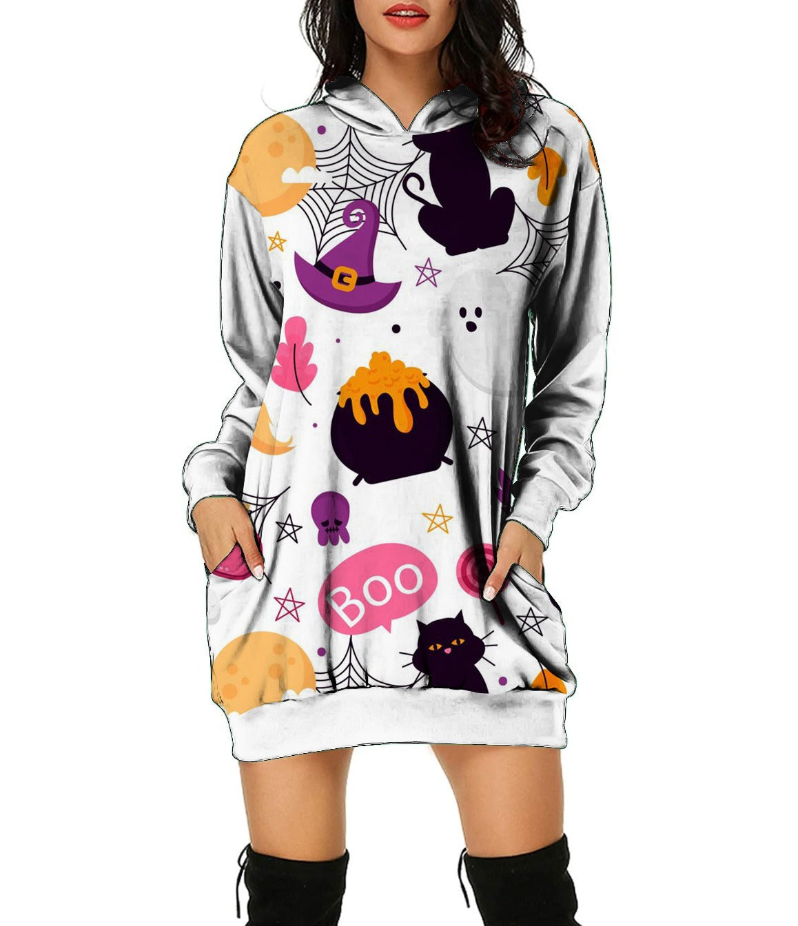 New Autumn and Winter Sweater Halloween 3D Print Loose Top Long Sleeve Hooded Pullover Sweater