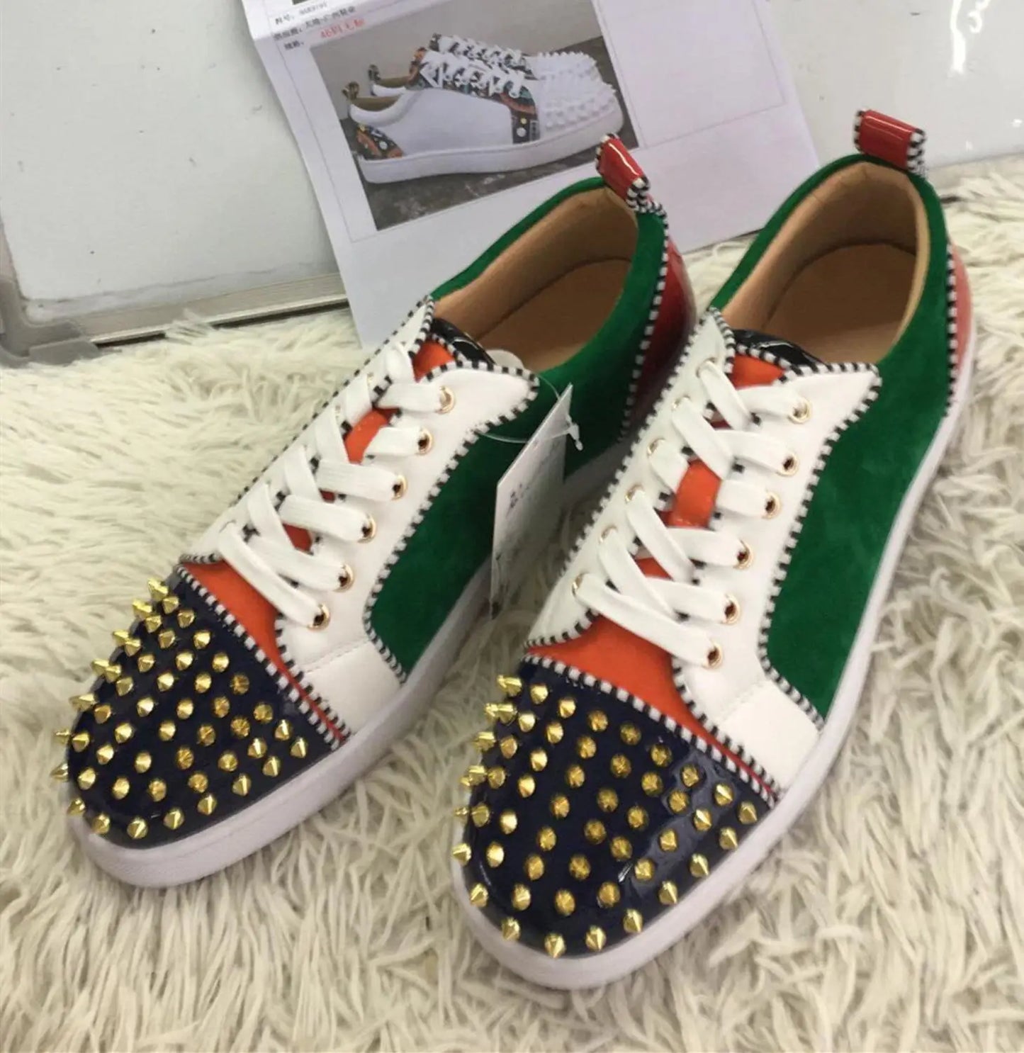 Beertola Mixed Color Men's Casual Flats Shoes Patchwork Spikes Head Lace Up Flock Luxury Brand Men Shoes Leisure Style Men Shoes