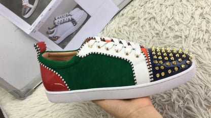 Beertola Mixed Color Men's Casual Flats Shoes Patchwork Spikes Head Lace Up Flock Luxury Brand Men Shoes Leisure Style Men Shoes