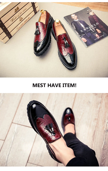 2024 new lazy man slip-on bean shoes men's business casual crocodile print 46 large size fringed leather shoes men