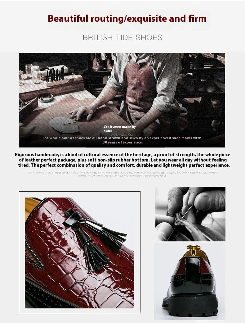 2024 new lazy man slip-on bean shoes men's business casual crocodile print 46 large size fringed leather shoes men