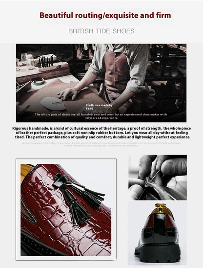 2024 new lazy man slip-on bean shoes men's business casual crocodile print 46 large size fringed leather shoes men