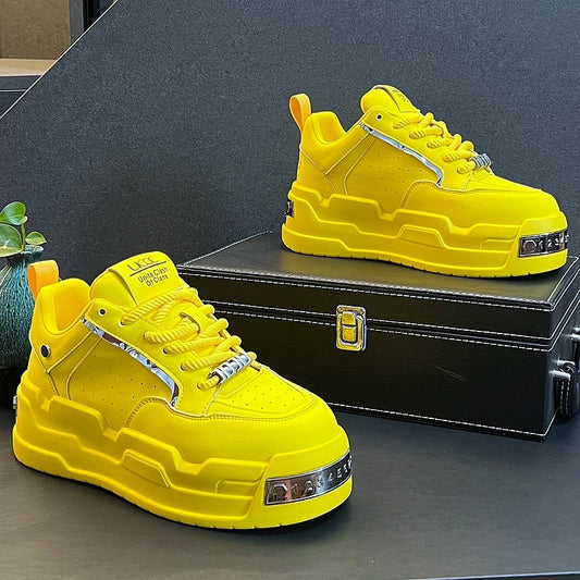 New Arrival Men Fashion Personalized and Trendy Yellow Shoes Spring Autumn Luxury Designer Metal Decoration Chunky Sneakers