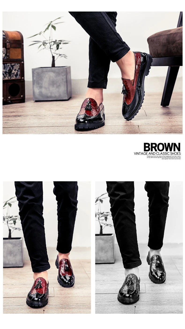 2024 new lazy man slip-on bean shoes men's business casual crocodile print 46 large size fringed leather shoes men