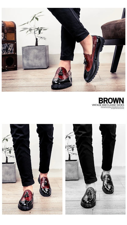 2024 new lazy man slip-on bean shoes men's business casual crocodile print 46 large size fringed leather shoes men