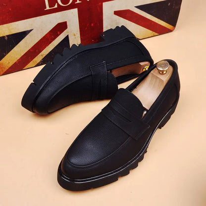 Korean style mens casual business wedding formal dress soft leather shoes slip on tassels shoe black tide platform loafers male