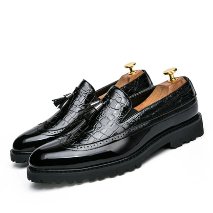 2024 new lazy man slip-on bean shoes men's business casual crocodile print 46 large size fringed leather shoes men