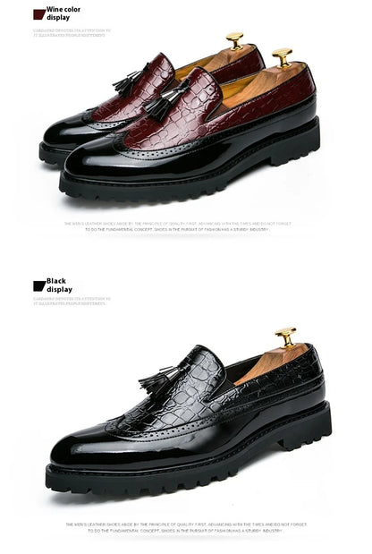 2024 new lazy man slip-on bean shoes men's business casual crocodile print 46 large size fringed leather shoes men