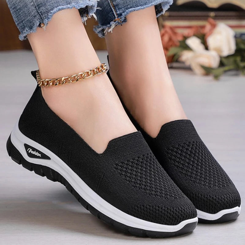 Women Walking Shoes High Quality Women Tennis Sneakers Fashion Lady Breathable Shoe Slip On Knit Upper Non Slip Workout 2025