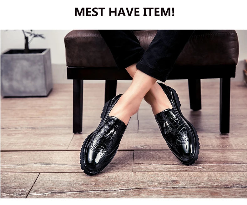 2024 new lazy man slip-on bean shoes men's business casual crocodile print 46 large size fringed leather shoes men