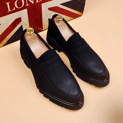 Korean style mens casual business wedding formal dress soft leather shoes slip on tassels shoe black tide platform loafers male