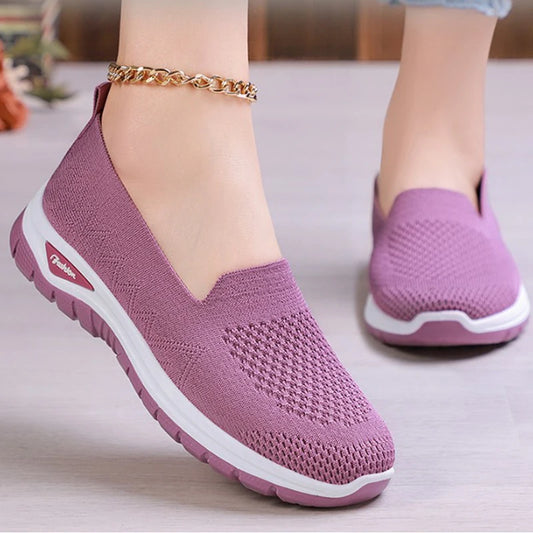 Women Walking Shoes High Quality Women Tennis Sneakers Fashion Lady Breathable Shoe Slip On Knit Upper Non Slip Workout 2025