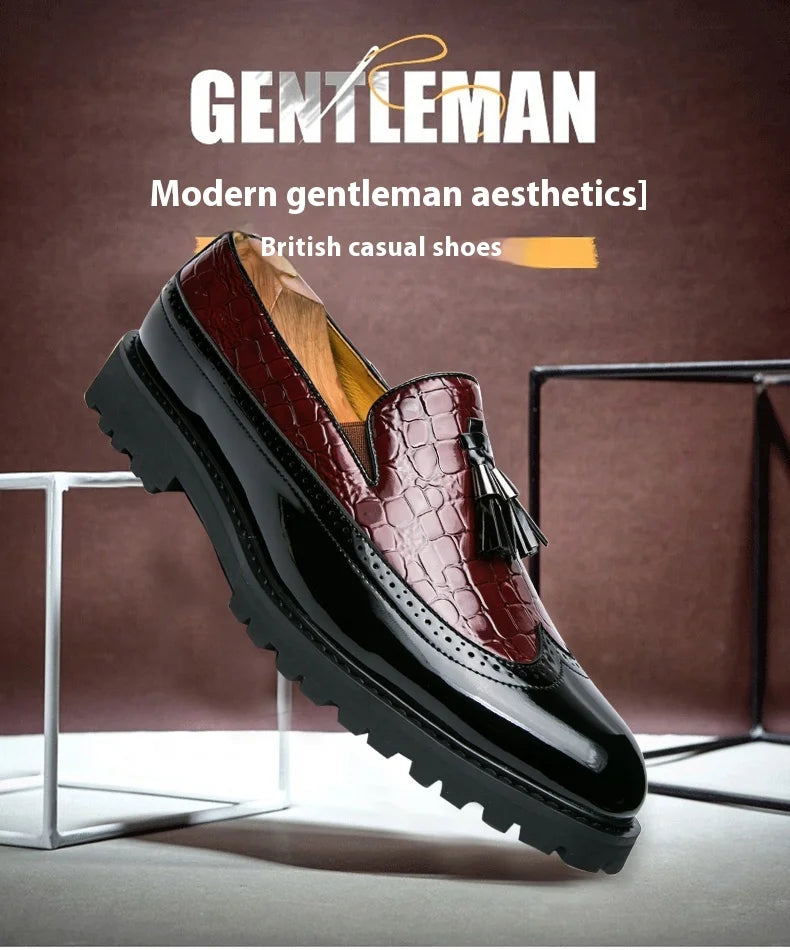 2024 new lazy man slip-on bean shoes men's business casual crocodile print 46 large size fringed leather shoes men