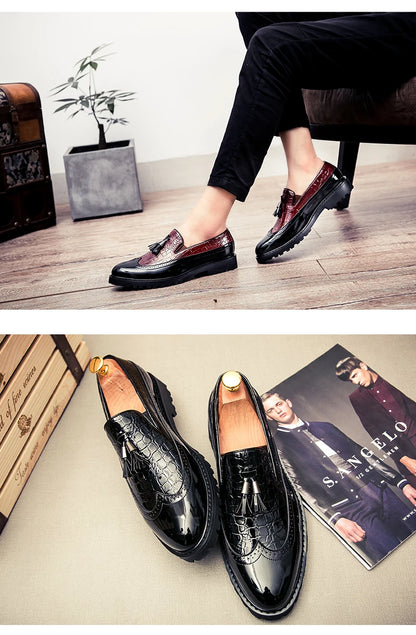 2024 new lazy man slip-on bean shoes men's business casual crocodile print 46 large size fringed leather shoes men