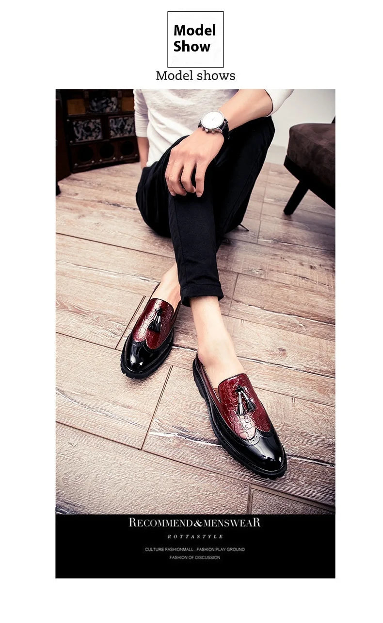 2024 new lazy man slip-on bean shoes men's business casual crocodile print 46 large size fringed leather shoes men