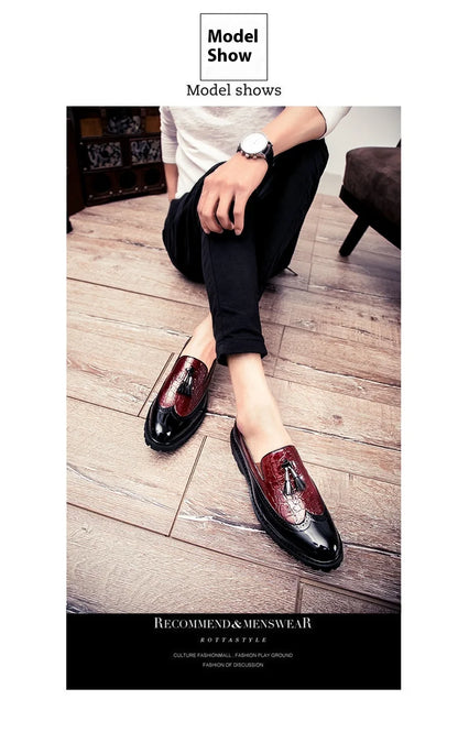 2024 new lazy man slip-on bean shoes men's business casual crocodile print 46 large size fringed leather shoes men