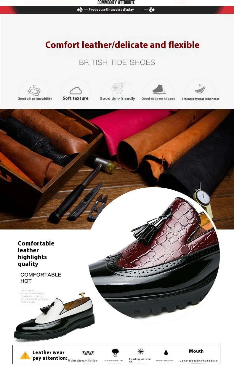 2024 new lazy man slip-on bean shoes men's business casual crocodile print 46 large size fringed leather shoes men