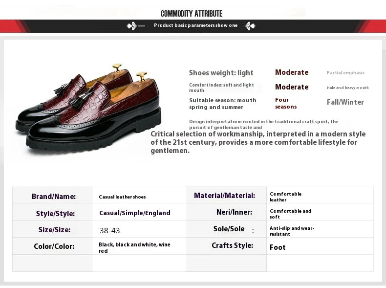 2024 new lazy man slip-on bean shoes men's business casual crocodile print 46 large size fringed leather shoes men