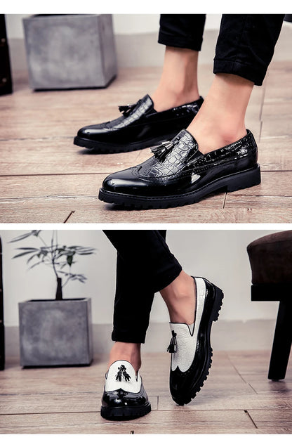 2024 new lazy man slip-on bean shoes men's business casual crocodile print 46 large size fringed leather shoes men